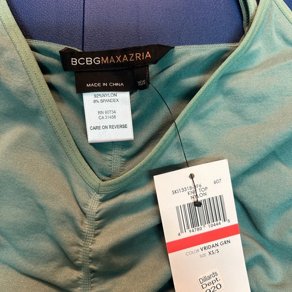 NWT….BCBG MAXAZRIA Green scrunched tank top, XS - Picture 7 of 7